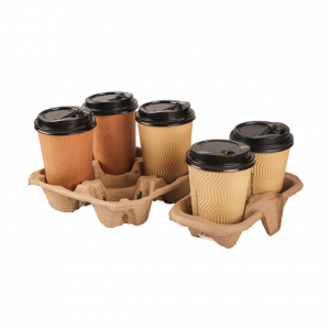 Biodegradable hot drink disposable cup carrier take away coffee paper pulp cup holder