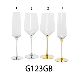 Handblown High Quality Champagne Flute Glass and Wine Glass with gold/silver color stem G123GB