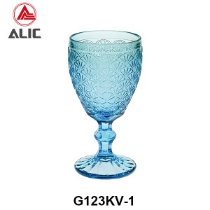 High Quality Patterned Glass Wine Goblet in various colors G123KV-1