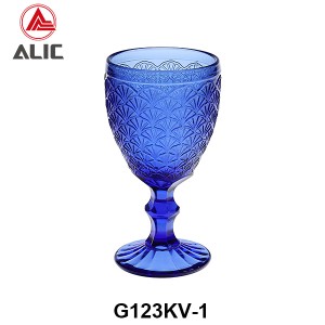 High Quality Patterned Glass Wine Goblet in various colors G123KV-1