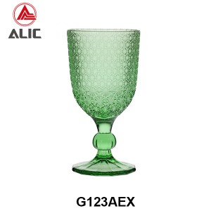 High Quality Patterned Glass Wine Goblet in various colors G123AEX