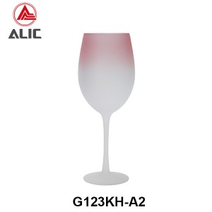 Hand Blown Red Wine Glass Goblet 520ml G123KH-A2 matt finish with pink color 520ml