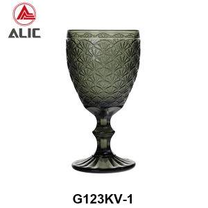 High Quality Patterned Glass Wine Goblet in various colors G123KV-1