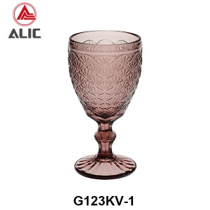 High Quality Patterned Glass Wine Goblet in various colors G123KV-1