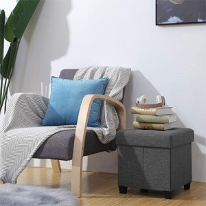 Cotton Linen Storage Ottoman on Feet