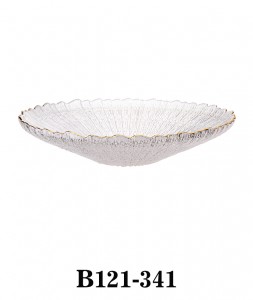 Handmade High Quality Textured Glass Bowl Serving Bowl Salad Bowl B121-341 clear with gold rim