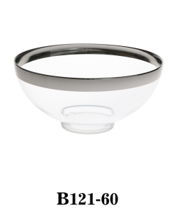Glass Salad Bowl Serving Bowl Mixing Bowl B121-60 with Silver rim for Kitchen Prep, Fruit, Snack, Dessert, Cereal