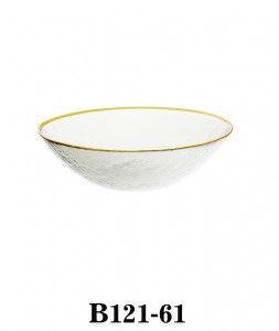 Glass Hammered Salad Bowl Serving Bowl Mixing Bowl B121-61 with gold rim for Kitchen Prep, Fruit, Snack, Dessert, Cereal