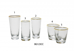 High Borosilicate Glass Tumbler in hammered pattern with gold rim BG123CC