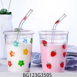 Hand Blown with Decal High Borosilicate Tumbler with lid and straw BG123G350S