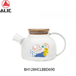 Hand Blown with Decal High Borosilicate Tea Pot 690ml BH128HCLBBD690