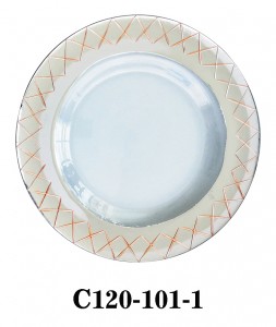 Round Clear Glass Charger Plate with hand carved and colored lines border for Table Party or Rental C120-101