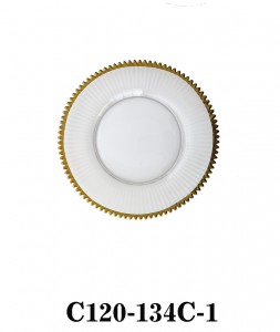 Handmade Glass Charger Plate with saw-toothed edge in white color with golden/silver rim for Table Party or Rental C120-134