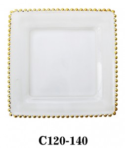 Luxury Handmade Square Glass Charger Plate golden beaded edge for Table Party or Rental C120-140