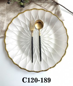 Western Style 13″ White Glass Charger Plate with golden rim for Events Party or Rental C120-189