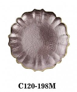 Luxury Hammered Glass Charger Plate in copper colour with gold rim for Table Party or Rental C120-198