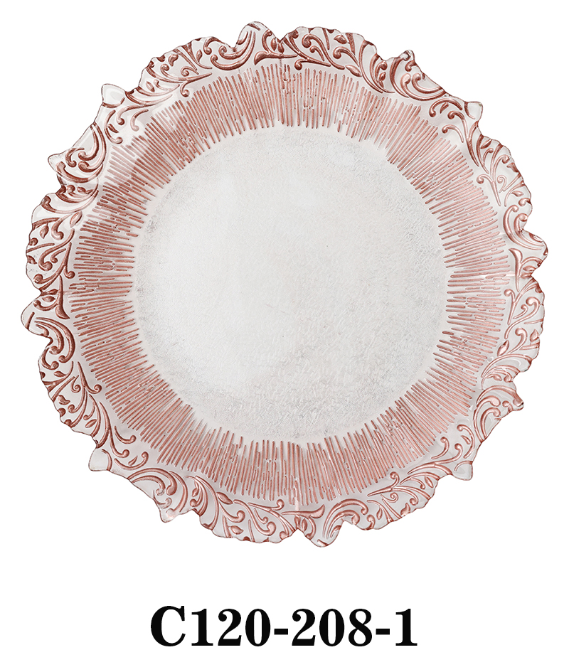 Luxury Handmade Glass Charger Plate Lace Pattern Brim for Table Party or Rental C120-208 Featured Image