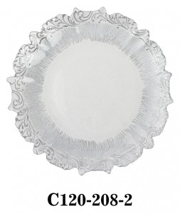 Luxury Handmade Glass Charger Plate Lace Pattern Brim for Table Party or Rental C120-208