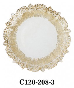 Luxury Handmade Glass Charger Plate Lace Pattern Brim for Table Party or Rental C120-208
