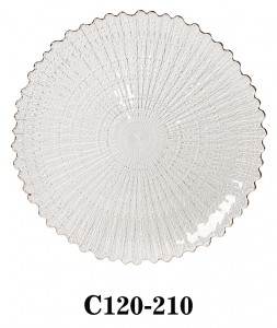 Handmade High Quality Textured Glass Charger Plate C120-210 clear with gold rim