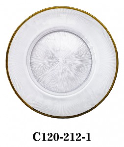 Glass Charger Plate C120-212 Starburst style with gold/silver/copper color rim or full colored