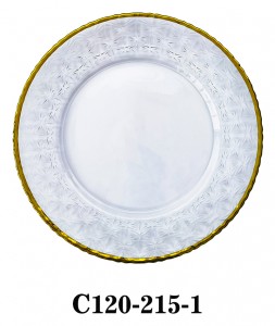 High Quality Luxury Glass Charger Plate with copper/silver/gold rim for Table Party or Rental C120-215