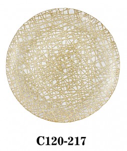 Handmade Clear Glass Charger Plate in Amorphous Gold Lines decoration for Table Party or Rental C120-217