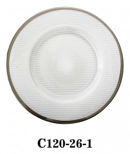 High Quality Handmade Glass Charger Plate in horizontal lines style with silver color rim C120-26