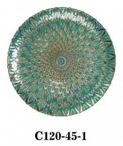 Hot Sale High Quality Handmade Glass Charger Plate for Wedding Party or Rental gold silver colored Peacock Feather Style C120-45