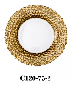 Handmade Glass Charger Plate with pitted fringe decoration for Table Party or Rental in silver/gold color C120-75