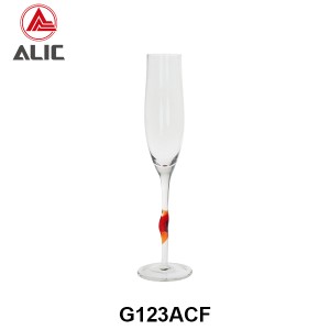 Handmade Champagne Flute Glass with nature color glass decoration G123ACF