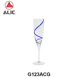 Handmade Champagne Flute Glass with nature color glass decoration G123ACG