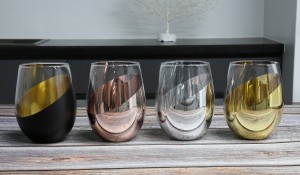 Handmade Stemless Wine Glass with gold/silver/rose gold/black colors 520ml G123ADH