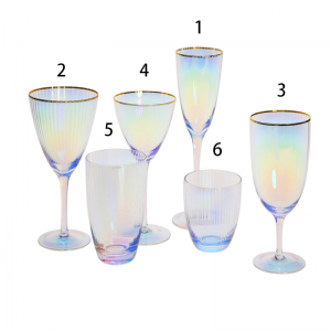 Popular Glass Set flute wine glass tumbler highball lowball Goblet in optic effect and iridescent color G123BG