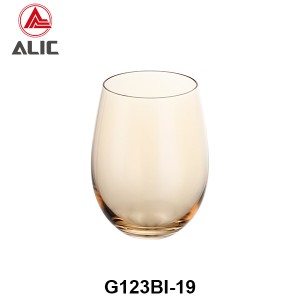 Handmade Hotsale Stemless Wine Glass in amber color G123BI-19