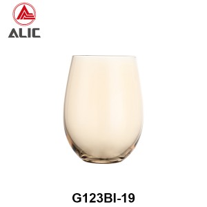 Handmade Hotsale Stemless Wine Glass in amber color G123BI-19
