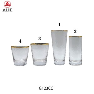 HAMMERED TUMBLER GLASS with gold rim G123CC