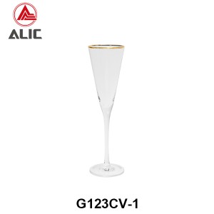 Handmade Champagne Flute Glass with gold rim G123CV-1