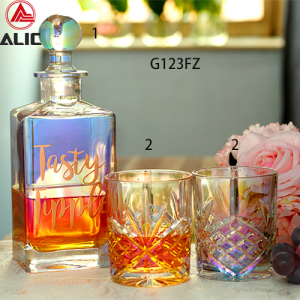 Handmade Elegant Glass Whisky Set Decanter and 2 DOF in iridescent color G123FZ