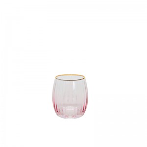 Handmade Glass Set Carafe Gin Balloon Wine Glass Champagne Coupe and DOF Lowball tumbler in optic effect and pink color painting with gold rim G123GC