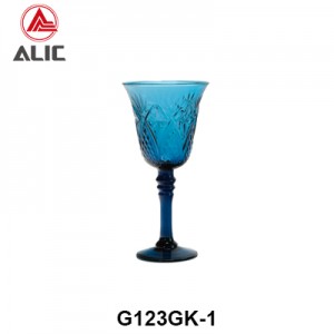 Handmade Wine Glass Goblet with nature glass color in molded pattern G123GK-1
