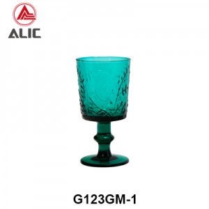 Handmade Wine Glass Goblet in nature glass color with molded pattern G123GM-1