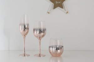 Handmade smoky metalic gradient Collection wine/flute glass in pink blue gold silver coper G123GX
