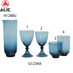Handmade Unique shape Glass Set Pitcher+Wine Glass+Tumbler in nature color glass G123HA