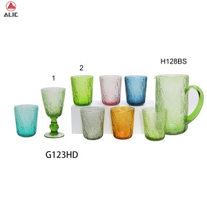 Handmade GLass set pitcher goblet and tumbler in nature color glass with leaf vein style on body G123HD+H128BS