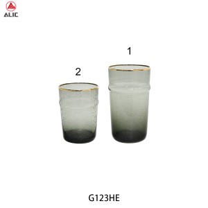 Handmade Highball Lowball GLass Tumbler in nature color glass with gold rim G123HE