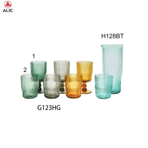 Handmade Water GLass set Pitcher H128BT Goblet G123HG-1 Tumbler G123HG-2 in nature color glass