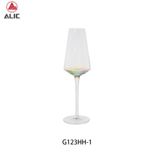 Wine Glass and Flute Goblet with rainbow color painting at bottom G123HH
