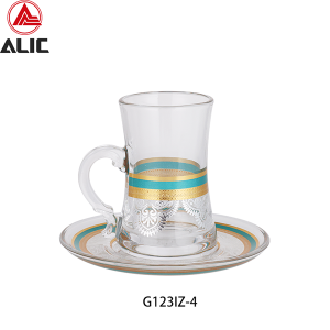 Turkey Glass Coffee Cup Gold Green Printed Glass Mug 100ml Crystal Coffee Set G123IZ