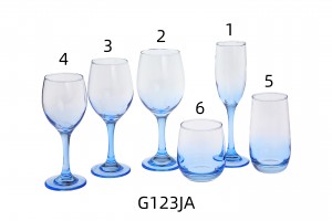 Machine made Glass collection wine & Champagne goblet & Highball Lowball in sky blue color  G123JA